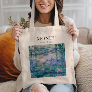 Monet Water Lilies Tote Bag: Floral Art, Reusable Cotton