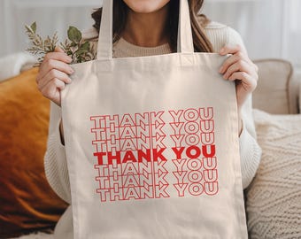 Thank You Tote Bag: Reusable Cotton Grocery Bag, Positive Quote