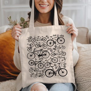 Bike Tote Bag: Bicycle Print, 100% Cotton Cycling Gift
