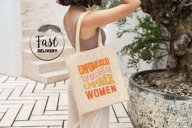 Feminist Woman Power Canvas Tote Bag | Reusable Natural Shopping Bag With Fun Print