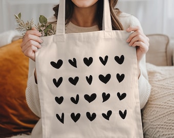 Heart Tote Bag: Minimalist Tote Bag, Black Heart, Birthday Gifts For Her, Vintage Tote Bag