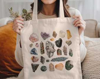 Bohemian Tote Bag, Crystal Lover Gift: Manifestation, Mystical Gifts, Witchy Tote Bag