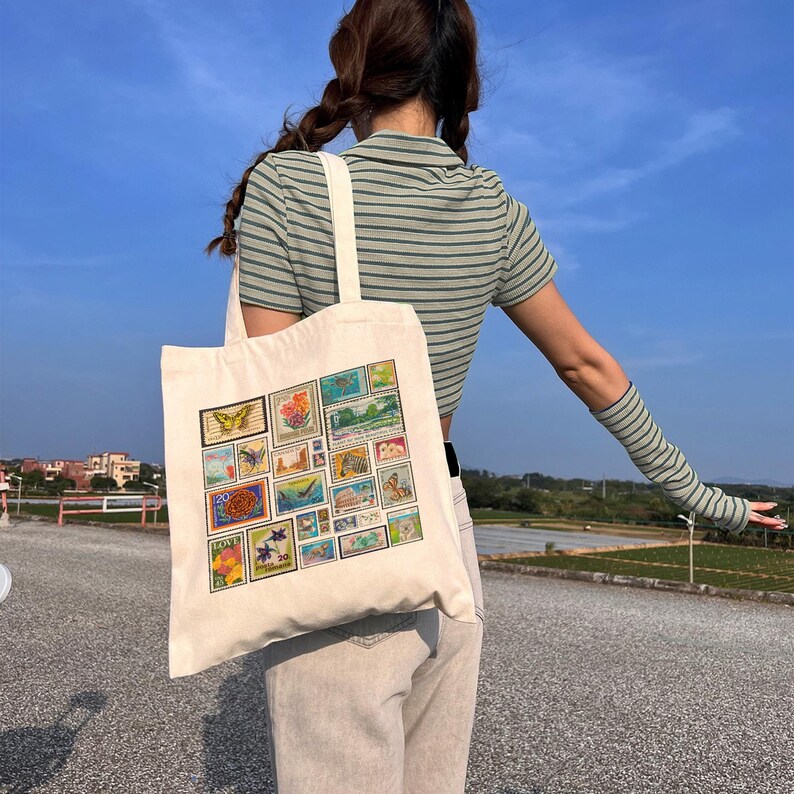 Stamp Gift, Retro Tote Bag, Vintage Tote Bag, Stamp Lover Gift