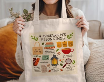 Bookworm Belongings Tote Bag: Book Lover Gift, Library Bag