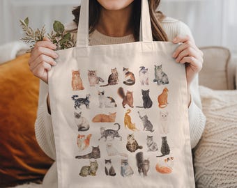 Cat Breeds Tote Bag: 100% Cotton Cat Lover Gift