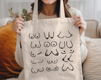Boobs Print Cotton Tote Bag: Feminist Body Positive Gift