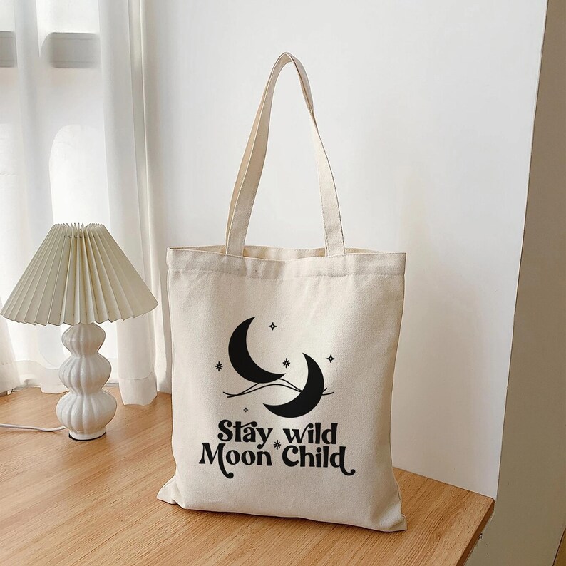 Bohemian Tote Bag: "Stay Wild Moon Child" Spiritual Gifts, Manifestation, Celestial Gifts, Sun and Moon