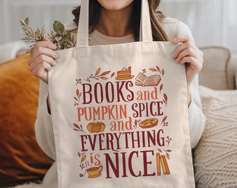 Book Tote Bag: "Pumpkin Spice" Book Lover Gifts, Library Bag, Bookish Gifts, Book Club Gifts