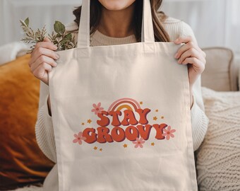 Groovy Tote Bag, Stay Groovy, Canvas Tote Bag, Vintage Tote Bag, Bohemian Tote Bag