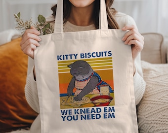 Funny Cat Tote Bag: Kitty Biscuits Reusable Canvas Bag