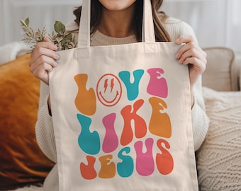 Jesus Tote Bag, "Love Like Jesus" Christian Gifts, Bible Verse, Faith Based Gifts, Scripture Bags