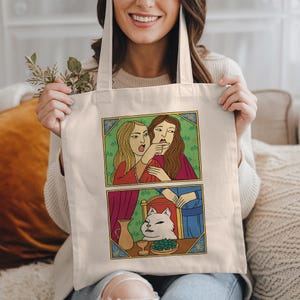 Funny Tote Bag, Cat Meme Bag, Cat Lover Gift, Cat Meme Art, Ottoman Style Tote, Funny Cat Gifts, Cat Canvas Bag, Funny Gift, Meme Lover Bag
