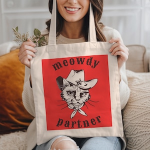 Cat Themed Tote Bag, Cute Cat Tote, Cat Mom Funny Cat Lady Tote Bag, Animal Lover Cat Owner Cat Mom Gift, Cat Shopping Reusable Canvas Bag