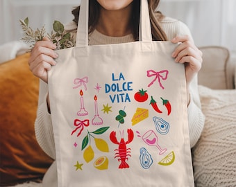 La Dolce Vita Cotton Canvas Tote Bag | Italian Vintage Style