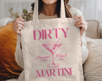 Dirty MDirty Martini Tote Bag, Martini Lover Gift, Funny Cocktail Tote, Bachelorette Party Gift, Girls Trip Bag, Preppy Canvas Tote