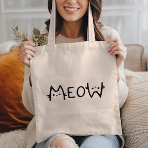 Cat Themed Tote Bag, Cute Cat Tote, Cat Mom Funny Cat Lady Tote Bag, Animal Lover Cat Owner Cat Mom Gift, Cat Shopping Reusable Canvas Bag