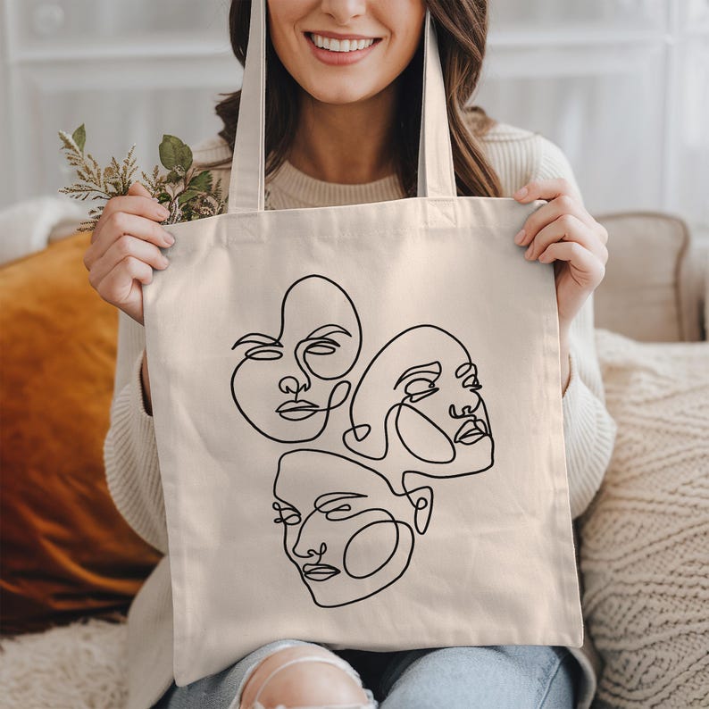 One Line Art, Minimalist Tote Bag, Art Tote Bag, Canvas Tote Bag, Aesthetic Tote Bag