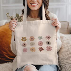 Floral Tote Bag: Boho Flower Market Reusable Canvas Bag
