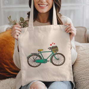 Floral Bike Tote Bag: 100% Cotton Canvas Cycling Gift
