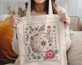 Bohemian Tote Bag: Tarot Lover Gift, Spiritual Gifts, Manifestation, Celestial Gifts, Moon Tote