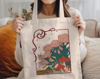 Mushroom Tote Bag: Whimsical Gifts, Gothic Tote Bag, Celestial Bag, Bohemian Tote Bag, Mushroom Lovers Gift