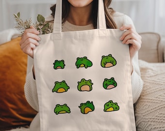 Frog Tote Bag, Kawaii Tote Bag, Frog Bag, Frog Lover Gift, Frog Gifts For Frog Fovers