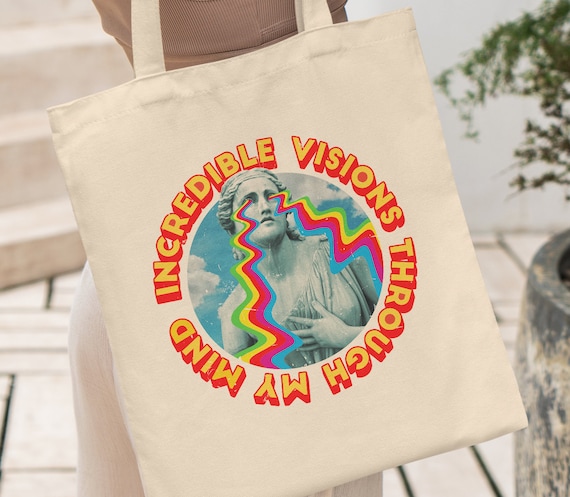 Tote Bag Aesthetic, Art Tote Bag, Groovy Tote Bag, Trendy Tote Bag