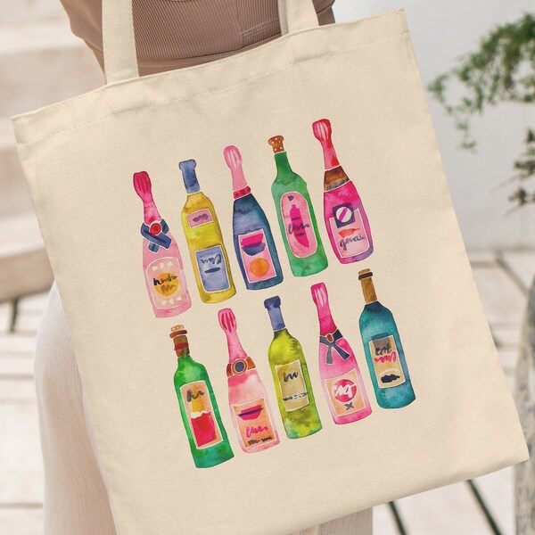 Champagne Tote, Bachelorette Party Tote, Cocktail Tote Bag, Cocktail Bag, Champagne Bag, Champagne Lovers Gift, Summer Tote Bag, Beach Tote