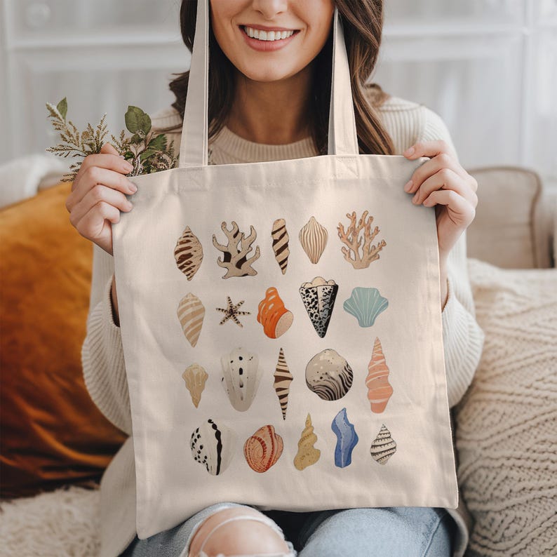 Seashell Tote Bag: Summer Tote Bag, Beach Tote Bag, Beach Lovers Gift, Vacation Bag, Bohemian Tote Bag, Girls Trip Gifts, Coastal Tote
