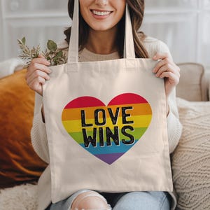 Rainbow Heart Pride Tote Bag: Love Wins LGBT Gift
