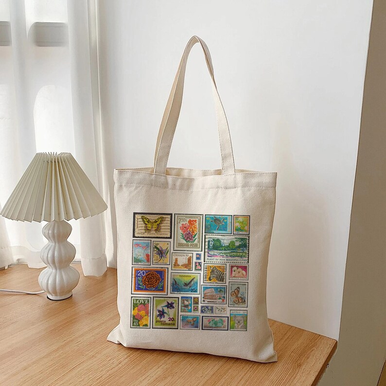 Stamp Gift, Retro Tote Bag, Vintage Tote Bag, Stamp Lover Gift