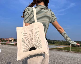 Minimalist Sunrise Tote Bag, New Beginning Gift, Positive Energy Bag, Boho Aesthetic Tote, Abstract Sun Bag For Her