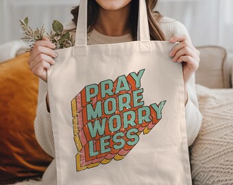 Scripture Bags "Pray More" Christian Tote Bag, Christian Gifts, Bible Verse, Faith Based Gifts