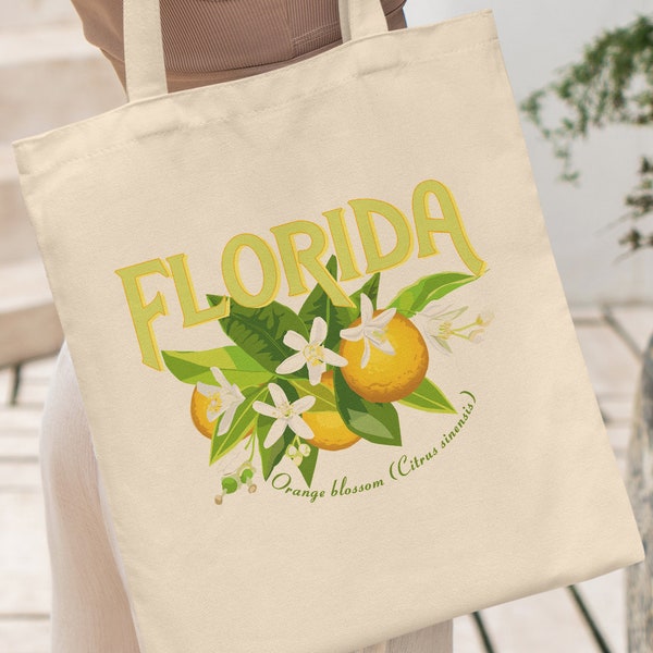 Florida Tote Bag, Florida Bag, Florida State Map Canvas Tote Bag, State Tote Bag, Destination Tote, Florida Gift Idea, Retro Lemon Tote