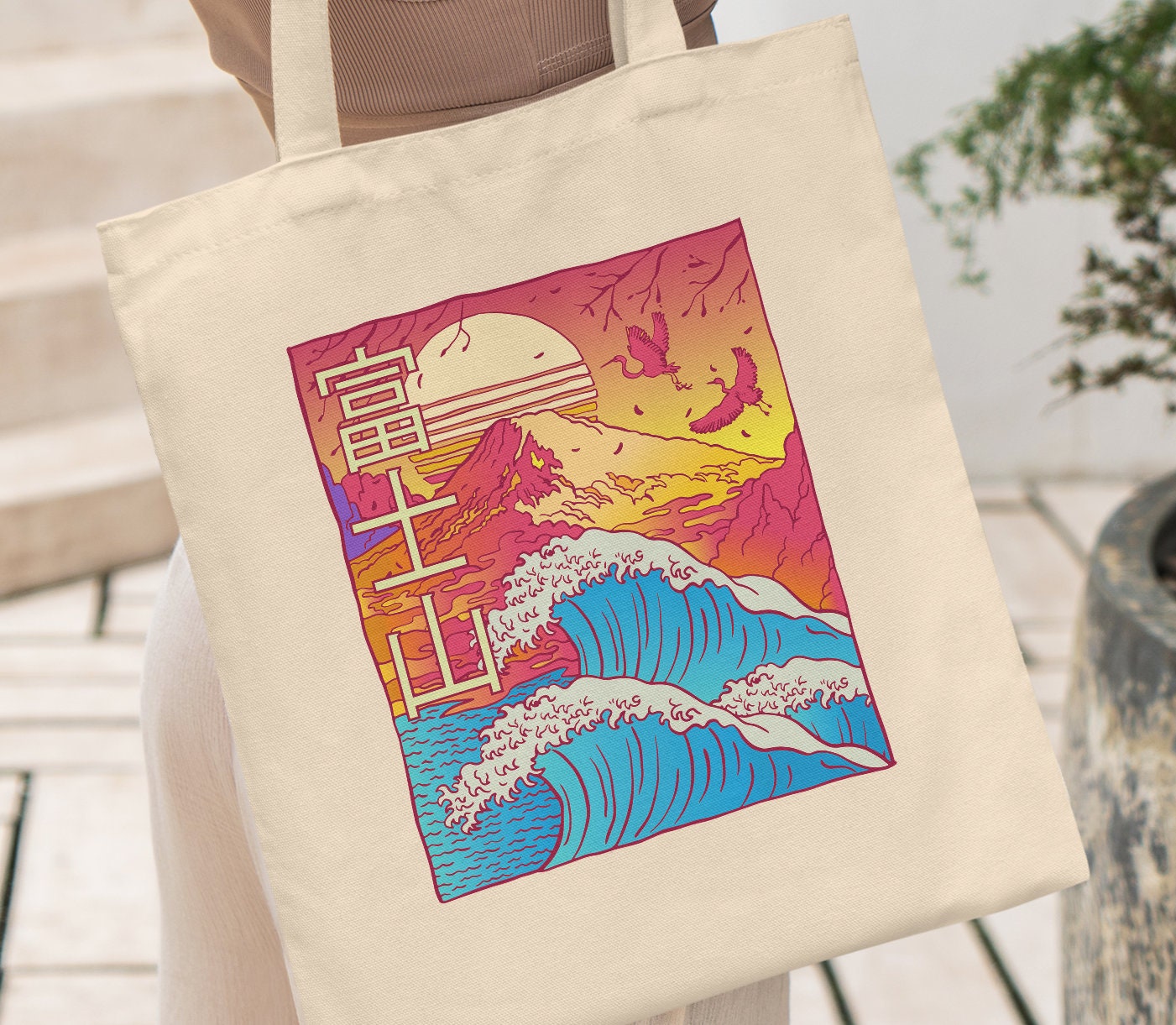 Wave Tote Bag - one side Purple / other side Blue