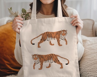 Tiger Tote Bag, Tiger Bag, Tiger Gifts, Tiger Fan, Cat Lover Gift, Animal Tote, Canvas Tote Bag