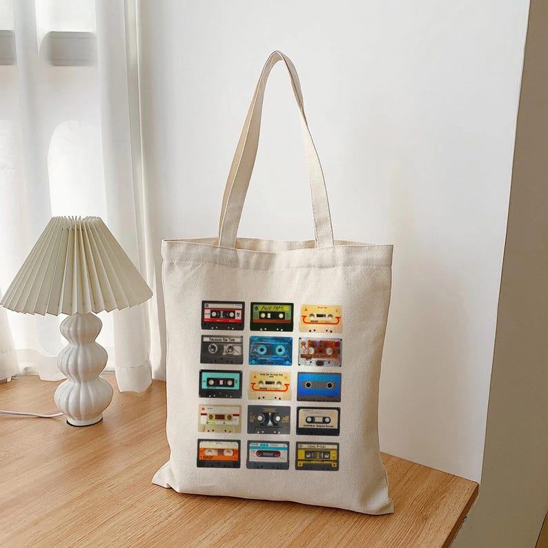 Retro Cassette Tape Tote Bag, 90S Nostalgia Gift For Her, Music Lover Gift, Vintage Aesthetic Tote, 80S Retro Bag
