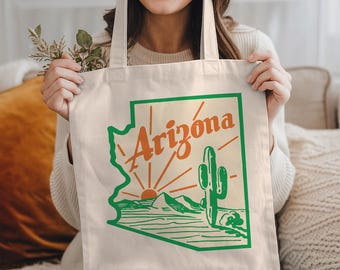 Arizona Tote Bag: Cactus State Map Pride Cotton Canvas