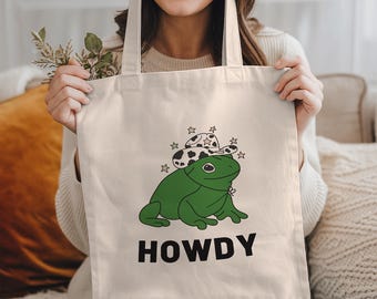 Western Frog Tote Bag: Funny Cowboy Reusable Bag