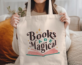 Book Lover Gift Tote Bag, Books Are Magical Aesthetic Tote, Reader Tote Bag For Her, Book Club Gift, Library Tote Bag