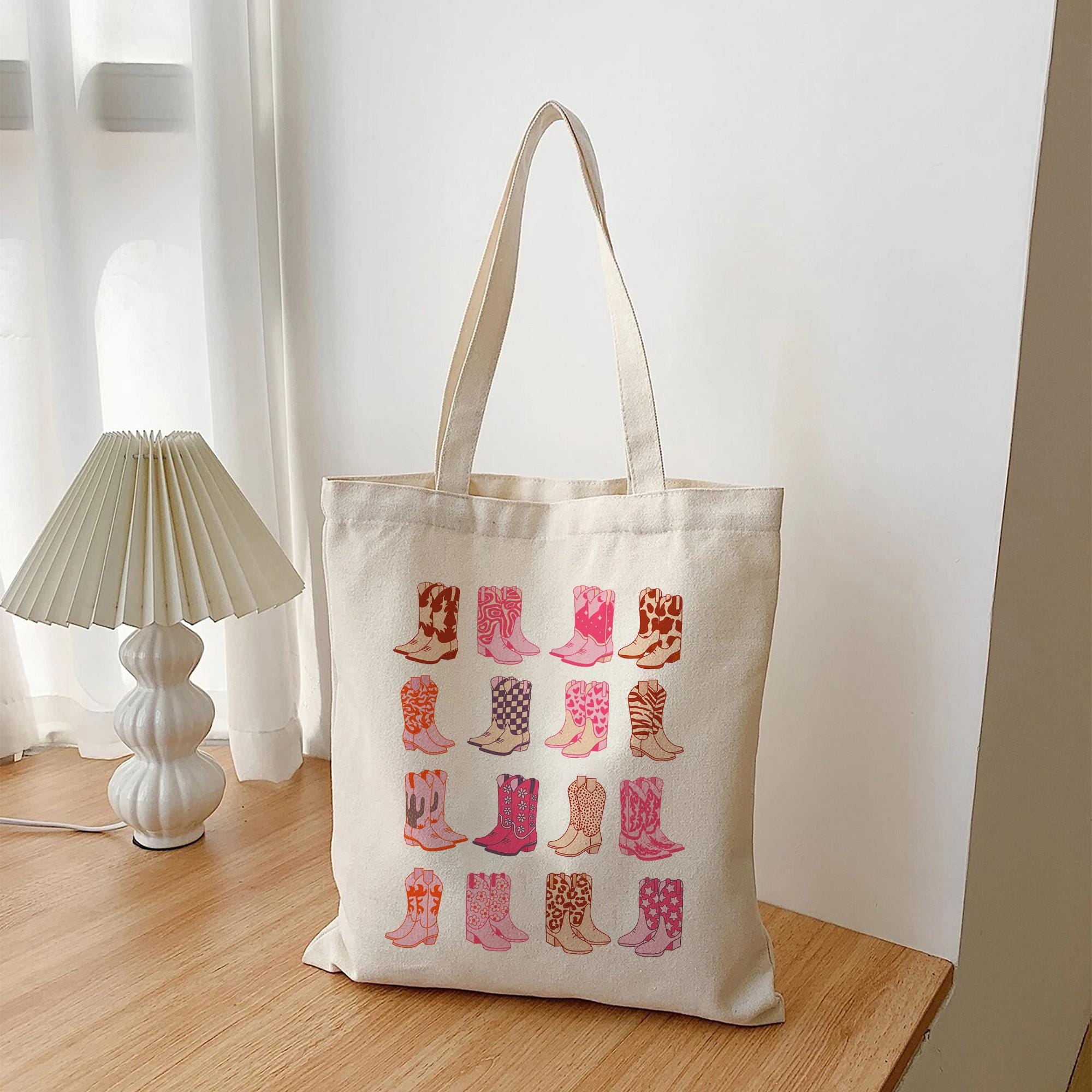 Cowgirl Tote Bag: Boots Print Western Style Cotton Canvas - Etsy