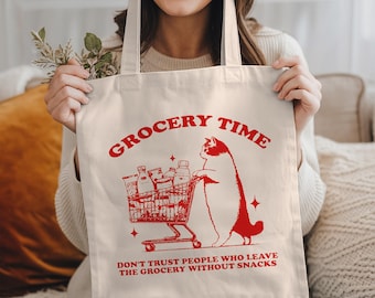 Funny Cat Grocery Tote Bag: Reusable Canvas Shopping Bag