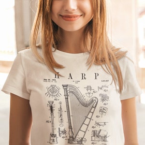 Harp Vintage Patent Harpist Drawing Print T-Shirt,Musician Shirt, Music Art, Harp T Shirt, Musician Gift, Vintage Music T-Shirt, Music Tee