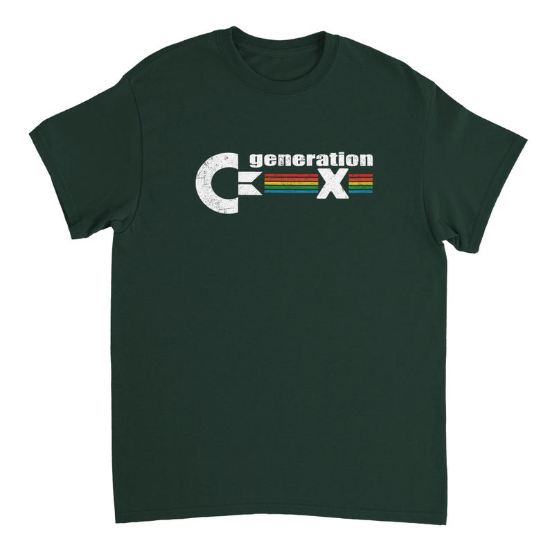 Commodore 64 GenX T-shirt, Retro 80s Gamer Top Forest Green
