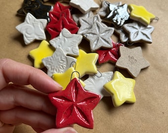 Ceramic Stoneware Star Ornament Christmas Ornament Red White Silver Yellow Stars