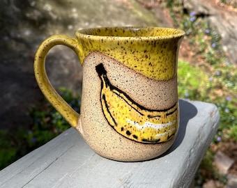 Ceramic Stoneware Large 19 Ounce Yellow Banana Mug Going Banana’s Hand Painted Handmade Coffee Latte Tea Mug