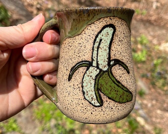 Ceramic Stoneware 10 Ounce Green Banana Mug Going Banana’s Hand Painted Handmade Banana Split Coffee Latte Tea Mug