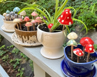 Handmade Ceramic Tiny Mushroom Mushroom Stakes Mushrooms for Planters and Garden Mushrooms