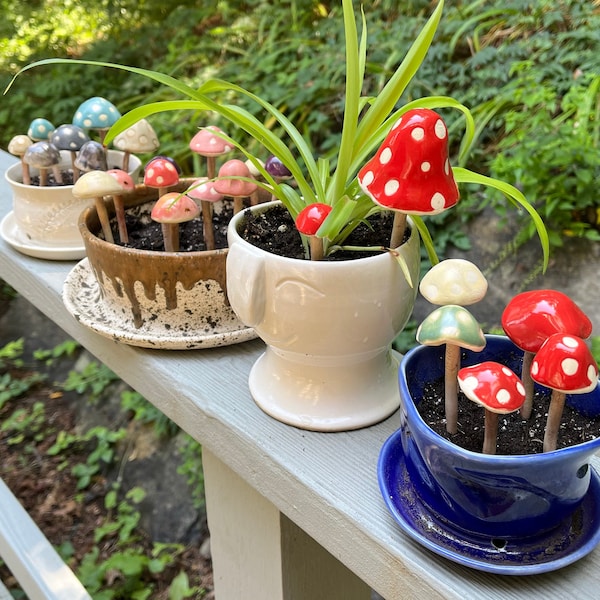 Handmade Ceramic Tiny Mushroom Mushroom Stakes Mushrooms for Planters and Garden Mushrooms