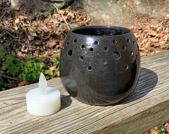 Handmade Ceramic Luminary Hand Carved Candle Holder